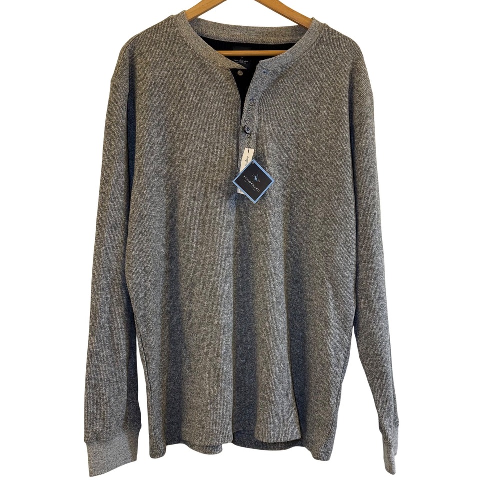 Tailorbyrd Collection Mens XXL‎ Gray Waffle Knit Long Sleeve Henley